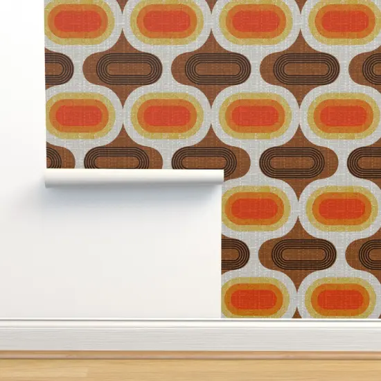 Pre-Pasted Wallpaper 2FT Wide Retro Orange Geometric Ogee Midcentury Faux Texture Jumbo Scale Custom Pre-pasted Wallpaper by Spoonflower {2}
