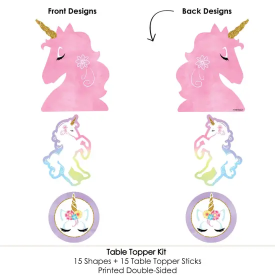 Big Dot of Happiness Rainbow Unicorn - Magical Unicorn Baby Shower or Birthday Party Centerpiece Sticks - Table Toppers - Set of 15 {6}