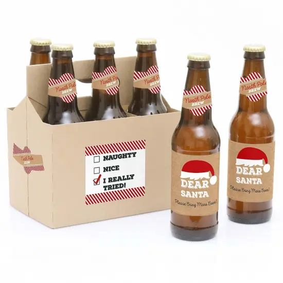 Big Dot of Happiness Funny Jolly Santa Claus - Christmas Decorations for Women and Men - 6 Beer Bottle Label Stickers and 1 Carrier {1}