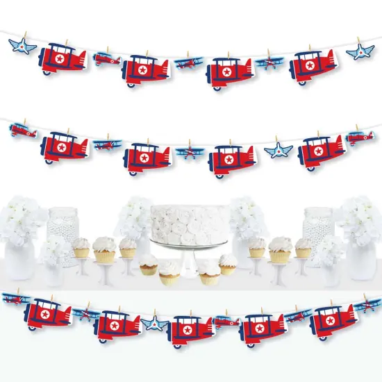 Big Dot of Happiness Taking Flight - Airplane - Vintage Plane Baby Shower or Birthday Party DIY Decorations - Clothespin Garland Banner - 44 Pieces {1}
