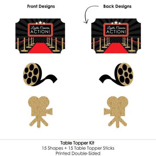 Big Dot of Happiness Red Carpet - Movie Night Party Centerpiece Sticks - Table Toppers - Set of 15 {6}