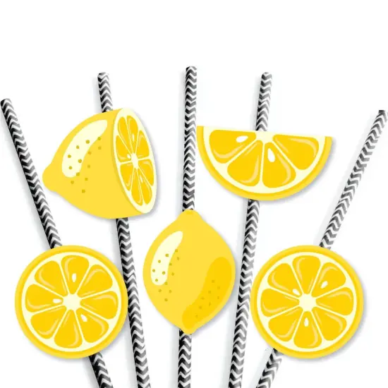 Big Dot of Happiness So Fresh - Lemon - Paper Straw Decor - Citrus Lemonade Party Striped Decorative Straws - Set of 24 {7}