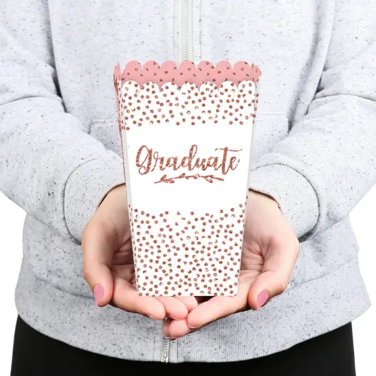 Big Dot of Happiness Rose Gold Grad -Graduation Party Favor Popcorn Treat Boxes - Set of 12 {6}