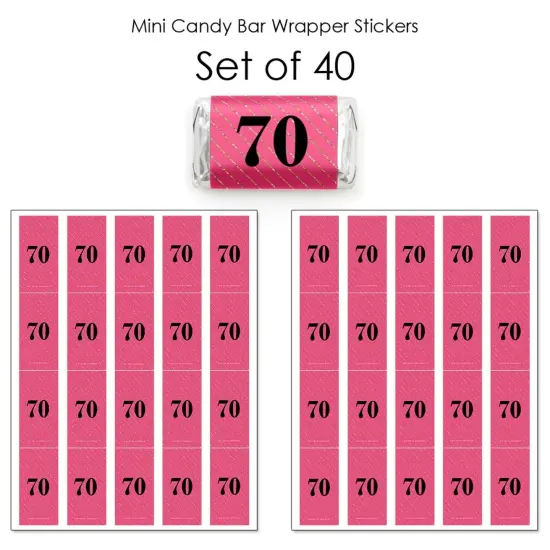 Big Dot of Happiness Chic 70th Birthday - Pink, Black and Gold - Mini Candy Bar Wrapper Stickers - Birthday Party Small Favors - 40 Count {4}