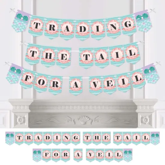 Big Dot of Happiness Trading The Tail for A Veil - Mermaid Bachelorette Party or Bridal Shower Bunting Banner - Bachelorette Party Decorations {1}
