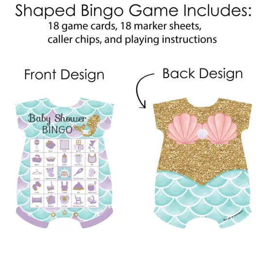 Big Dot of Happiness Let's Be Mermaids - Picture Bingo Cards and Markers - Baby Shower Shaped Bingo Game - Set of 18 {4}