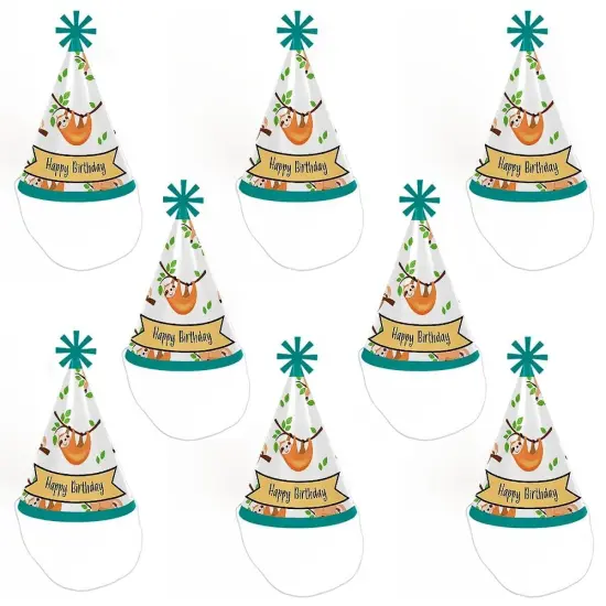 Big Dot of Happiness Let's Hang - Sloth - Cone Happy Birthday Party Hats for Kids and Adults - Set of 8 (Standard Size) {7}