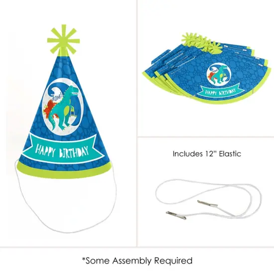 Big Dot of Happiness Roar Dinosaur - Cone Happy Birthday Party Hats for Kids and Adults - Set of 8 (Standard Size) {6}