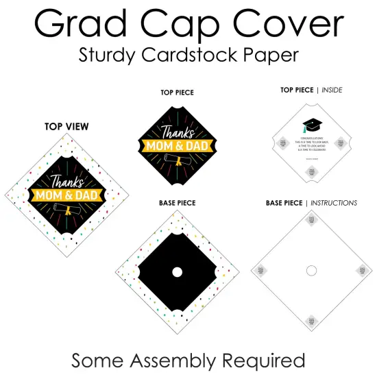 Big Dot of Happiness Thanks Mom and Dad - Graduation Cap Decorations Kit - Grad Cap Cover {7}