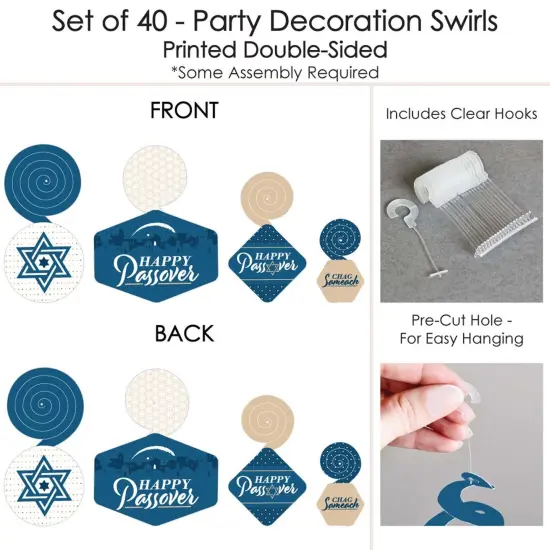Big Dot of Happiness Happy Passover - Pesach Party Hanging Decor - Party Decoration Swirls - Set of 40 {7}