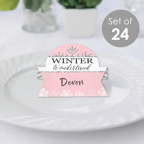 Big Dot of Happiness Pink Winter Wonderland - Holiday Snowflake Birthday Party and Baby Shower Tent Buffet Card - Table Setting Name Place Cards 24 Ct {3}