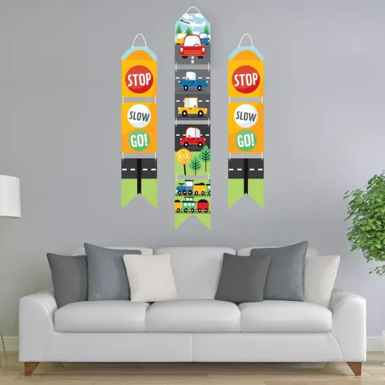 Big Dot of Happiness Cars, Trains, and Airplanes - Hanging Vertical Paper Banners - Transportation Birthday Party Wall Decoration - Indoor Door Decor {3}