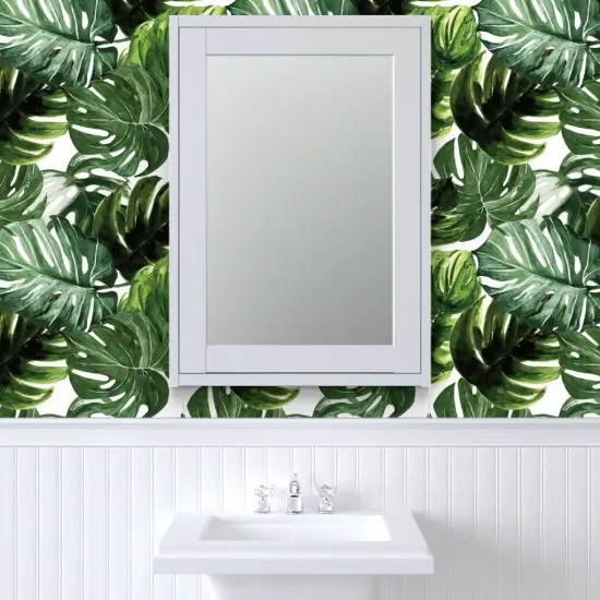 Peel & Stick Wallpaper 2FT Wide Large Scale Monstera Leaves Tropical Rainforest Jungle Green Leaf Custom Removable Wallpaper by Spoonflower {6}