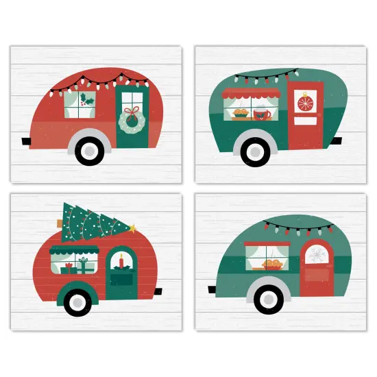 Big Dot of Happiness Camper Christmas - Unframed Red and Green Holiday Linen Paper Wall Art - Set of 4 - Artisms - 8 x 10 inches {1}