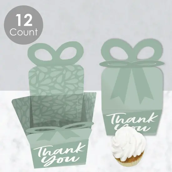Big Dot of Happiness Sage Green Elegantly Simple - Square Favor Gift Boxes - Guest Party Favors Bow Boxes - Set of 12 {4}
