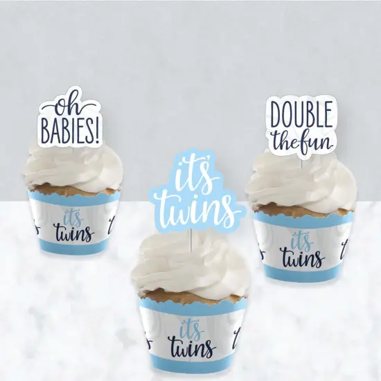 Big Dot of Happiness It's Twin Boys - Cupcake Decoration - Blue Twins Baby Shower Cupcake Wrappers and Treat Picks Kit - Set of 24 {4}