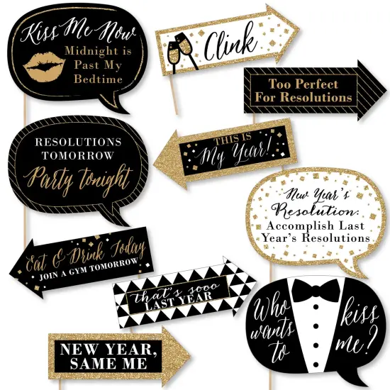 Big Dot of Happiness Funny New Year's Eve - Gold - New Years Eve Party Decorations - Photo Booth Props Kit - 10 Piece {1}