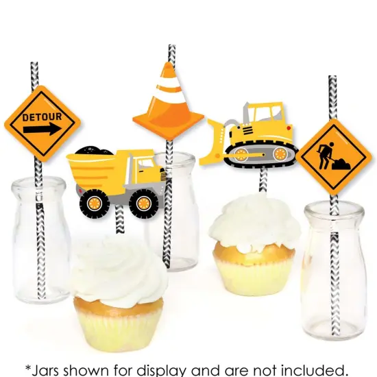 Big Dot of Happiness Dig It - Construction Party Zone - Paper Straw Decor - Baby Shower or Birthday Party Striped Decorative Straws - Set of 24 {6}