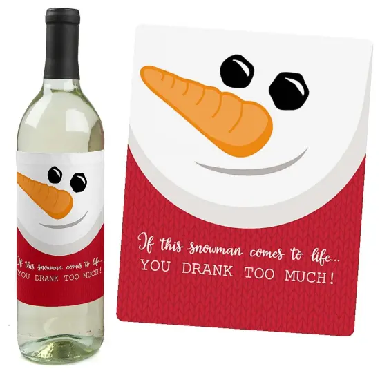 Big Dot of Happiness Let It Snow - Snowman - Holiday and Christmas Party Decorations for Women and Men - Wine Bottle Label Stickers - Set of 4 {6}