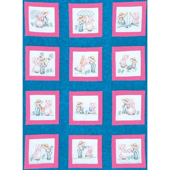 Jack Dempsey Themed Stamped White Quilt Blocks 9"X9" 12/Pkg-Sunbonnet Sue & Sam {2}
