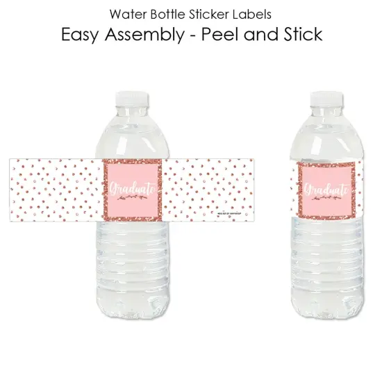 Big Dot of Happiness Rose Gold Grad -Graduation Party Water Bottle Sticker Labels - Set of 20 {3}