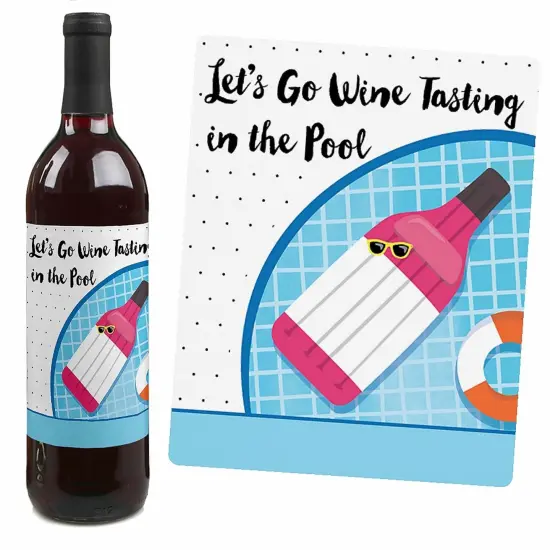 Big Dot of Happiness Make a Splash - Pool Party - Summer Swimming Party Decorations for Women and Men - Wine Bottle Label Stickers - Set of 4 {5}