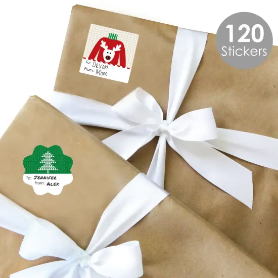 Big Dot of Happiness Ugly Sweater - Assorted Holiday and Christmas Party Gift Tag Labels - To and From Stickers - 12 Sheets - 120 Stickers {3}