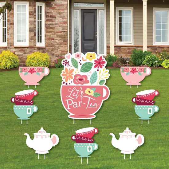 Big Dot of Happiness Floral Let's Par-Tea - Yard Sign and Outdoor Lawn Decorations - Garden Tea Party Yard Signs - Set of 8 {1}