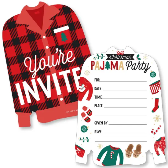 Big Dot of Happiness Christmas Pajamas - Shaped Fill-In Invitations - Holiday Plaid PJ Party Invitation Cards with Envelopes - Set of 12 {1}