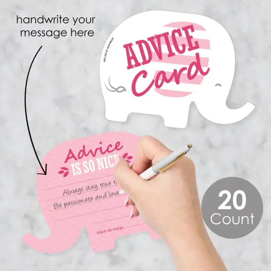 Big Dot of Happiness Pink Elephant - Wish Card Girl Baby Shower Activities - Shaped Advice Cards Game - Set of 20 {3}