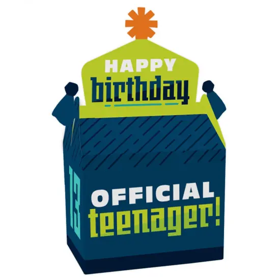 Big Dot of Happiness Boy 13th Birthday - Treat Box Party Favors - Official Teenager Birthday Party Goodie Gable Boxes - Set of 12 {1}