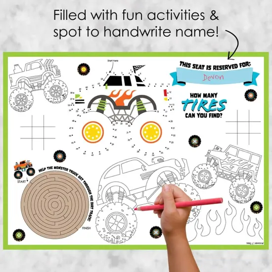 Big Dot of Happiness Smash and Crash - Monster Truck - Paper Boy Birthday Party Coloring Sheets - Activity Placemats - Set of 16 {3}