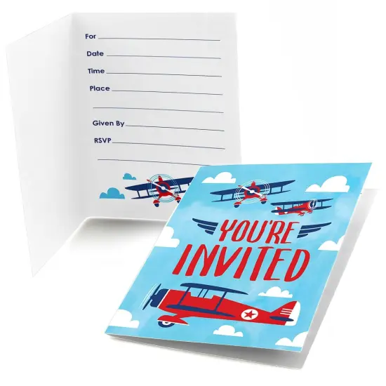 Big Dot of Happiness Taking Flight - Airplane - Fill In Vintage Plane Baby Shower or Birthday Party Invitations (8 count) {1}