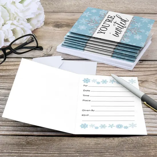 Big Dot of Happiness Winter Wonderland - Fill-in Snowflake Holiday Party and Winter Wedding Invitations (8 count) {6}