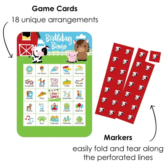 Big Dot of Happiness Farm Animals - Picture Bingo Cards and Markers - Birthday Party Bingo Game - Set of 18 {3}