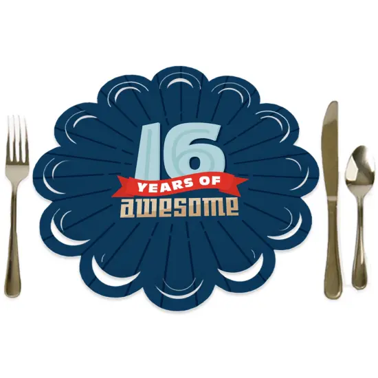 Big Dot of Happiness Boy 16th Birthday - Sweet Sixteen Birthday Party Round Table Decorations - Paper Chargers - Place Setting For 12 {1}