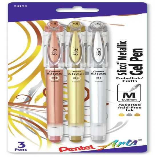 Pentel Slicci Metallic Gel Pens .8mm 3/Pkg-Gold, Silver & Bronze Inks {1}