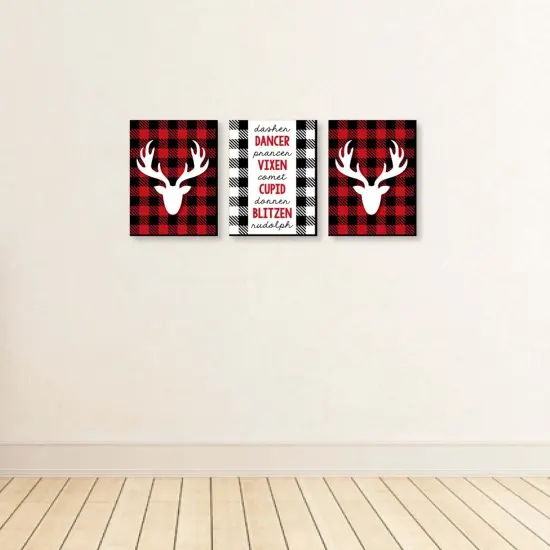 Big Dot of Happiness Prancing Plaid - Reindeer Wall Art and Buffalo Plaid Christmas Decor - 7.5 x 10 - Set of 3 Prints {3}