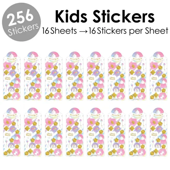 Big Dot of Happiness Rainbow Unicorn - Magical Unicorn Birthday Party Favor Kids Stickers - 16 Sheets - 256 Stickers {3}