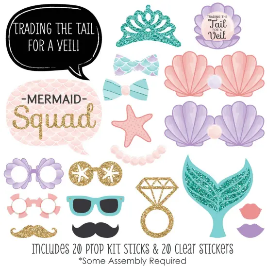 Big Dot of Happiness Trading The Tail For A Veil - Mermaid Bachelorette Party or Bridal Shower Photo Booth Props Kit - 20 Count {3}