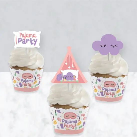 Big Dot of Happiness Pajama Slumber Party - Cupcake Decoration - Girls Sleepover Birthday Party Cupcake Wrappers and Treat Picks Kit - Set of 24 {4}