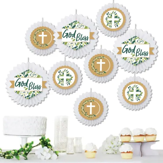 Big Dot of Happiness Elegant Cross - Hanging Religious Party Tissue Decoration Kit - Paper Fans - Set of 9 {1}