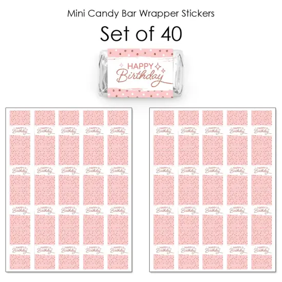 Big Dot of Happiness Pink Rose Gold Birthday - Mini Candy Bar Wrapper Stickers - Happy Birthday Party Small Favors - 40 Count {4}
