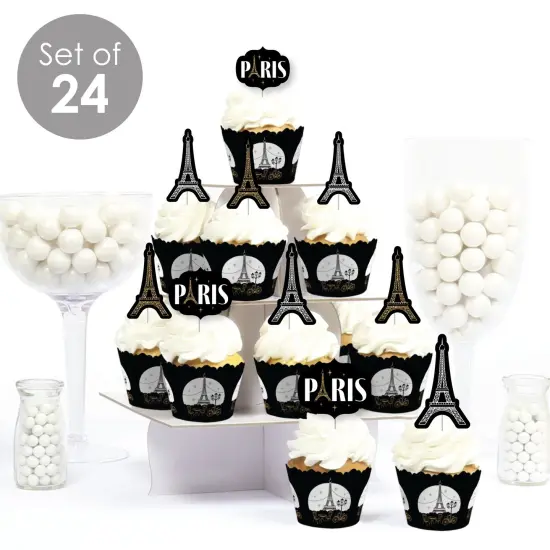 Big Dot of Happiness Stars Over Paris - Cupcake Decoration - Parisian Themed Party Cupcake Wrappers and Treat Picks Kit - Set of 24 {3}