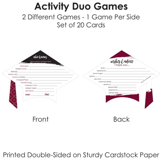 Big Dot of Happiness Maroon Grad - Best is Yet to Come - 2-in-1 Burgundy Graduation Party Cards - Activity Duo Games - Set of 20 {6}