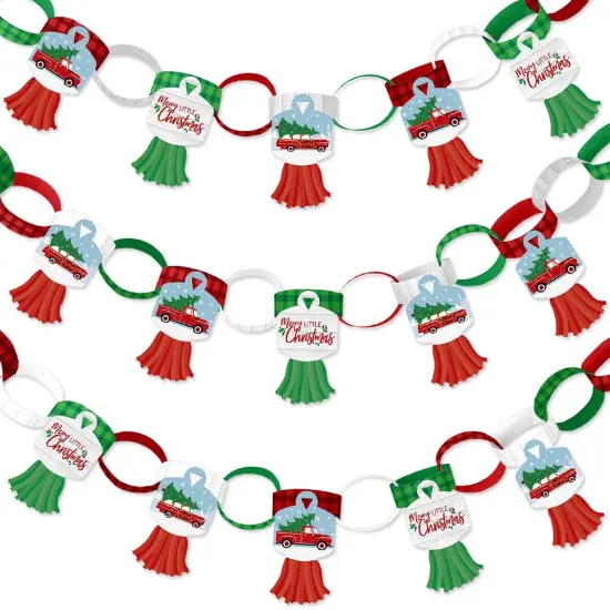 Big Dot of Happiness Merry Little Christmas Tree - 90 Chain Links & 30 Paper Tassels Decor Kit - Red Truck Christmas Party Paper Chains Garland- 21 ft {1}