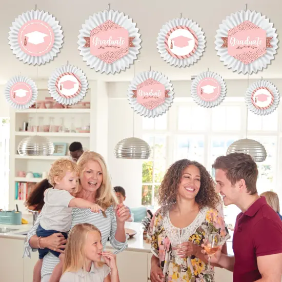 Big Dot of Happiness Rose Gold Grad - Hanging Graduation Party Tissue Decoration Kit - Paper Fans - Set of 9 {4}