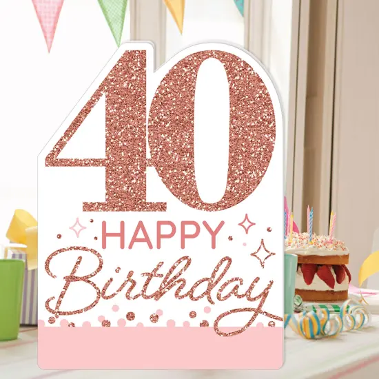 Big Dot of Happiness 40th Pink Rose Gold Birthday - Happy Birthday Giant Greeting Card - Big Shaped Jumborific Card - 16.5 x 22 inches {3}