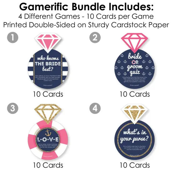 Big Dot of Happiness Last Sail Before The Veil - 4 Nautical Bridal Shower Games - 10 Cards Each - Gamerific Bundle {4}