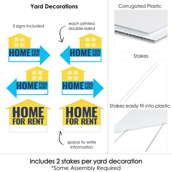 Big Dot of Happiness Home for Rent Signs - Yard Sign with Stakes - Double Sided Outdoor Lawn Sign - Set of 3 {7}